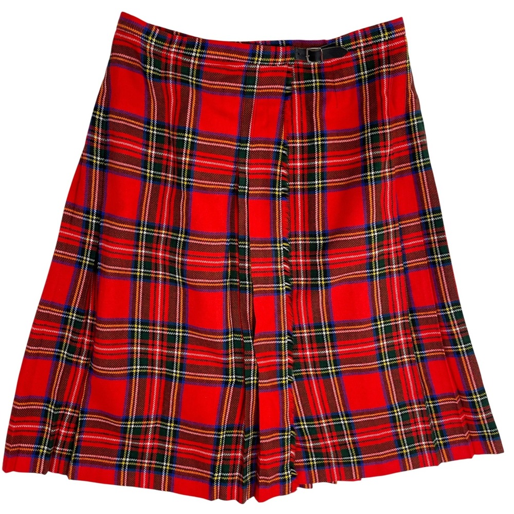 Jedburgh Kiltmakers Scotland‎ Plaid Pleated Kilt Skirt Red Vintage Wool Blend 14